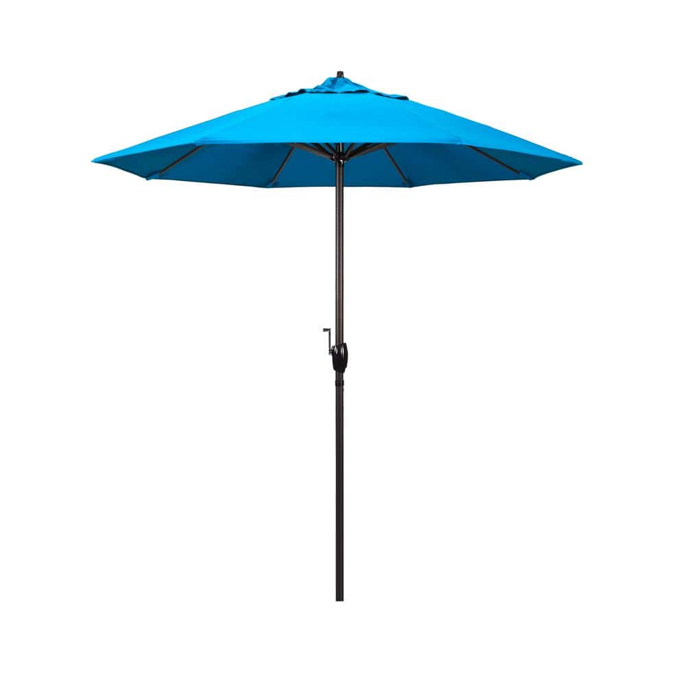 7.5 ft. Bronze Aluminum Market Auto-Tilt Crank Lift Patio Umbrella in Canvas Cyan Sunbrella price history on PriceWatchPro