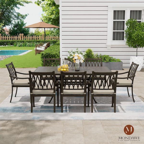 72 in. W x 42 in. D Brown Cast Aluminum Outdoor Patio Rectangular Dining Table with Retro Table Top and Umbrella Hole