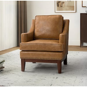 Heinrich Camel Vegan Leather Armchair with Solid Wood Legs