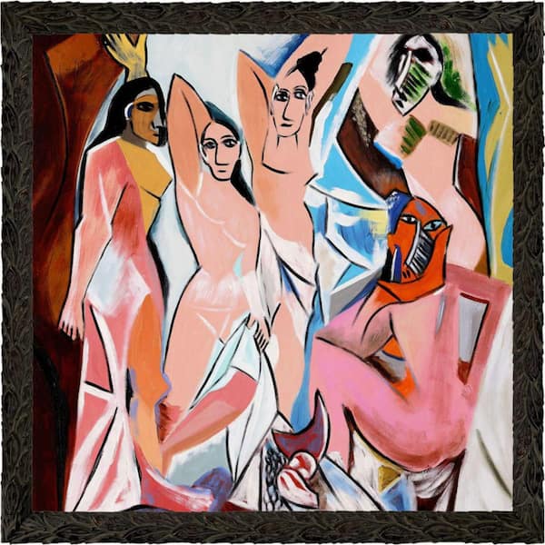 LA PASTICHE Les Demoiselles D'Avignon by Pablo Picasso Feathered Ebony Framed People Oil Painting Art Print 27.24 in. x 27.24 in.