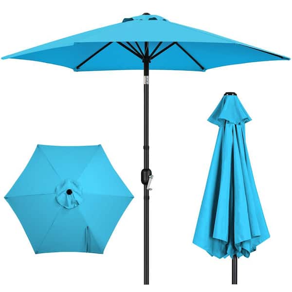 9 ft. Patio Umbrella 95 in. H 6-Ribs Market Umbrella with Push Button Tilt and Crank, Sky Blue
