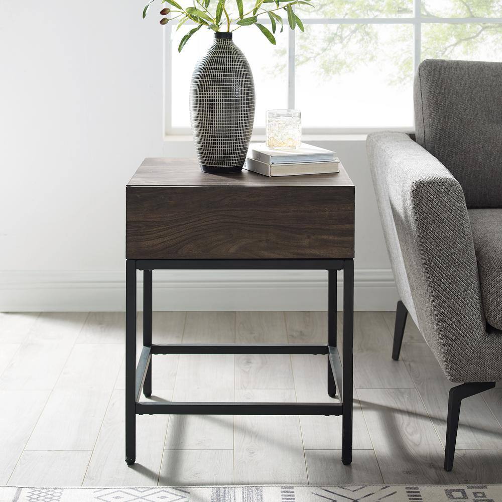 Lakeside Industrial Brown Ash and Matte Black End Table with Drawer