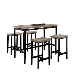 Vilvoorde 5-Piece Contemporary Style Counter Height Table Set in Natural Tone and Gray Finish