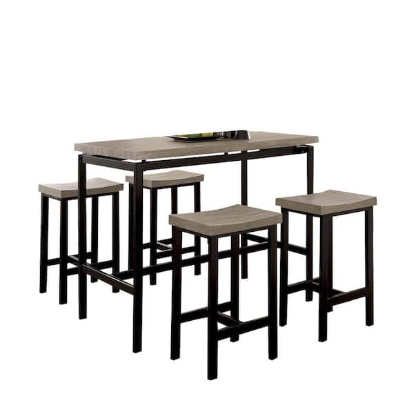 William's Home Furnishing Vilvoorde 5-Piece Contemporary Style Counter Height Table Set in Natural Tone and Gray Finish