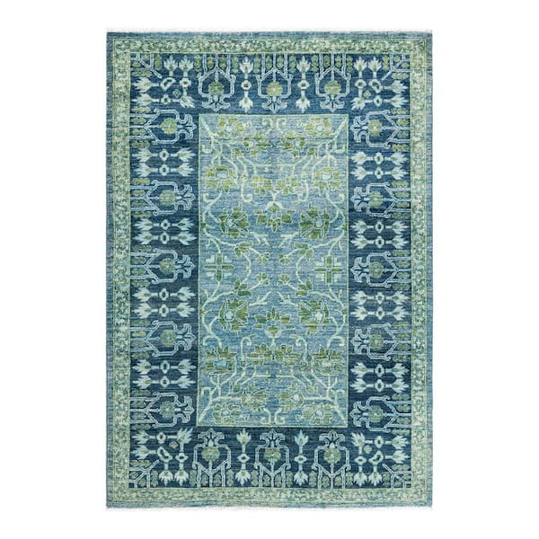 Solo Rugs Eclectic One-of-a-Kind Contemporary Green 4 ft. 4 in. x 6 ft. 2 in. Floral Area Rug