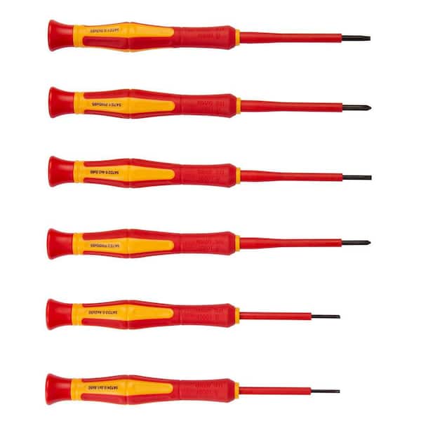 6-Piece 3.0 in. Shank 6 Bit Red Insulated Precision Screwdriver Set Magnetic Tip Chrome Vanadium Steel Electrician Tool
