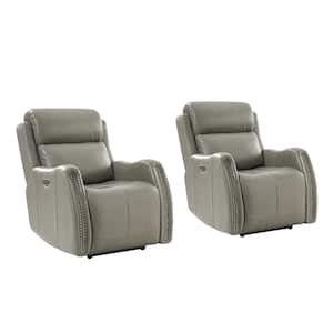 Roberto Grey 33.07 in. W. Nailhead Trims Genuine Leather Power Recliner with USB Charging Set of 2