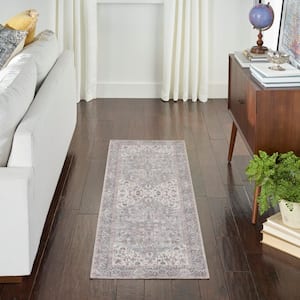 57 Grand Machine Washable Grey 2 ft. x 10 ft. Bordered Traditional Kitchen Runner Area Rug