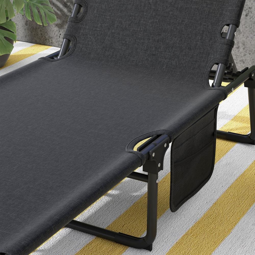 Gray Adjustable Folding Outdoor Chaise Lounge with Cushion