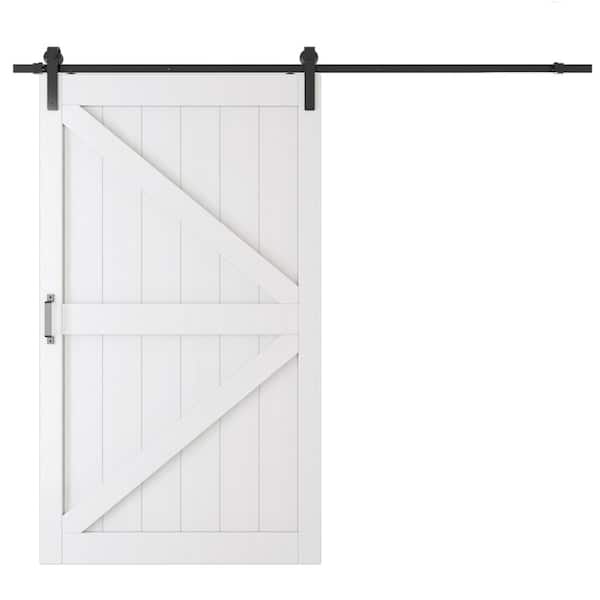 48 in. x 84 in. K-Design Interior Door Slab White Primed MDF Wood Sliding Barn Door with Hardware Kit