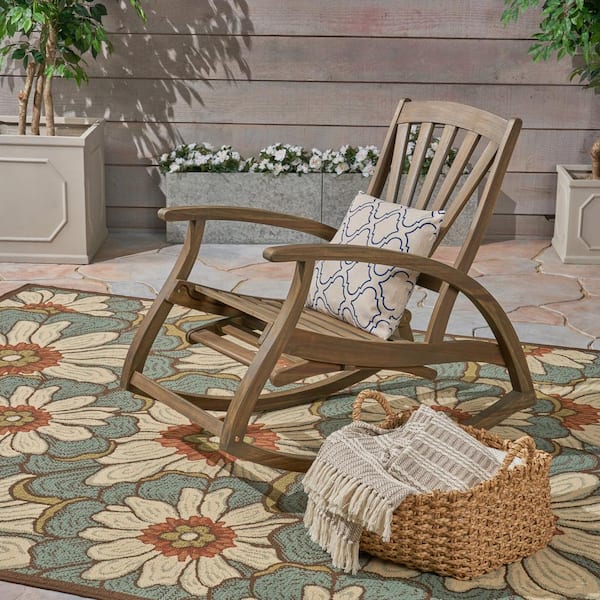 Outdoor Wooden Rocking Chair with Footrest, Acacia Wood backyard Rocker, Weather-Resistant Outdoor Rocking Chair, Grey