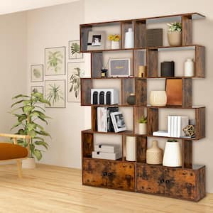 2-Piece 27.5 in. W Rustic Brown Bookshelf with Cabinet 6-Tier S-Shaped Bookcase Storage Rack