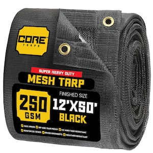 12 ft. x 50 ft.  Black 250 GSM 7.5 OZ Heavy Duty Mesh Tarp, UV Resistant