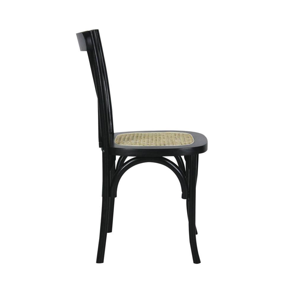 Black High Cross Back Rattan Cane Side Chair Set