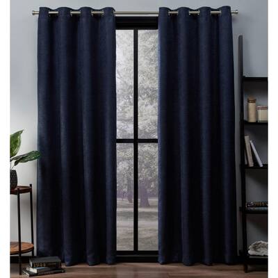 Oxford Navy Solid Polyester 52 in. W x 63 in. L Grommet Top, Blackout Curtain Panel (Set of 2)