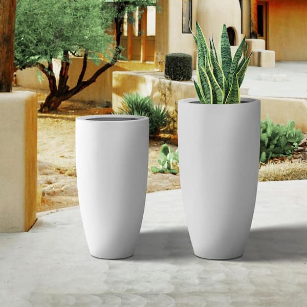 PLANTARA 32 in. and 23.6 in. H Concrete Tall Solid White planter