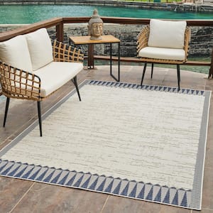 Maise Cream Blue 5 ft. x 7 ft. Modern Abstract Indoor Outdoor Area Rug