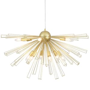 12-Light 34 in. Spray-Painted Gold Satellite Candle Chandelier for Living Room Bedroom with No Bulbs Included