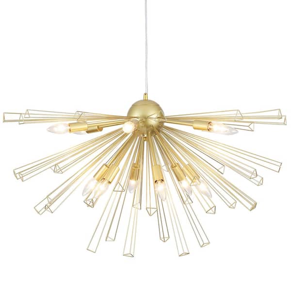 LWYTJO 12-Light 34 in. Spray-Painted Gold Satellite Candle Chandelier for Living Room Bedroom with No Bulbs Included