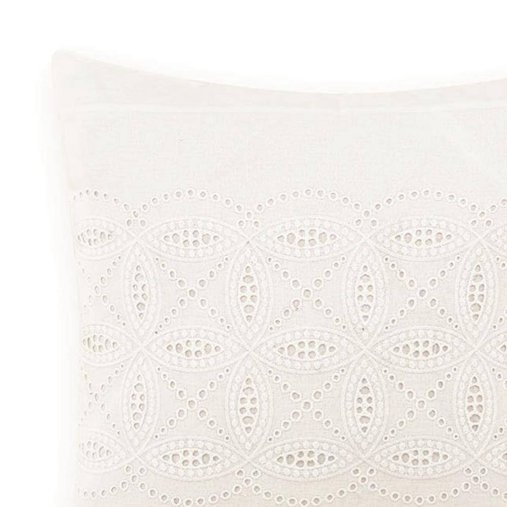 Annabella Crocheted Lace Trimmed White Cotton Square Throw Pillow