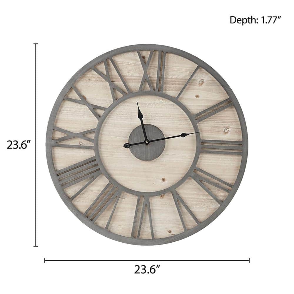 Madison Park Mason 23.6" Gray Metal and Wood Wall Clock
