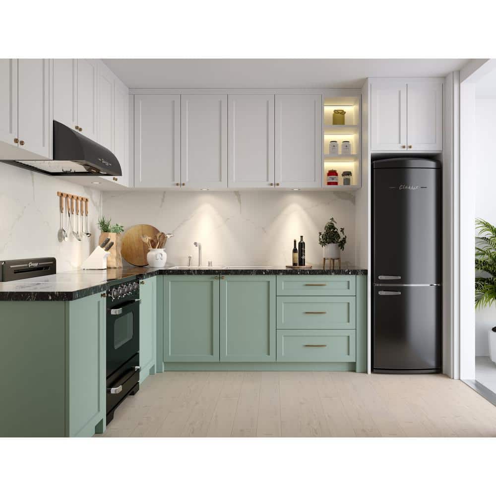 Midnight Black Retro 24" Bottom Mount Refrigerator with Chrome Accents