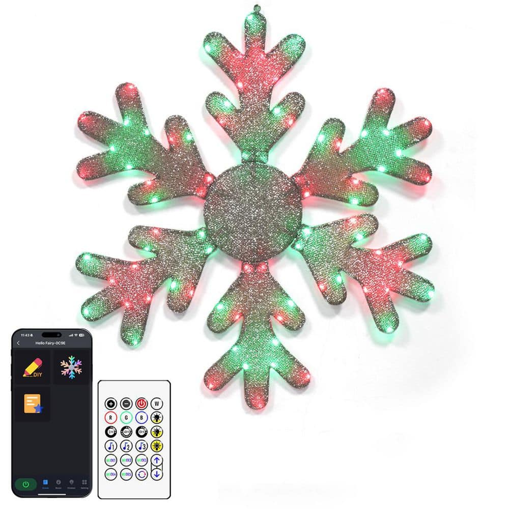 31.5 in. Big Snowflake Smart Lights Sparkleing DIY Color Changing Remote Ap