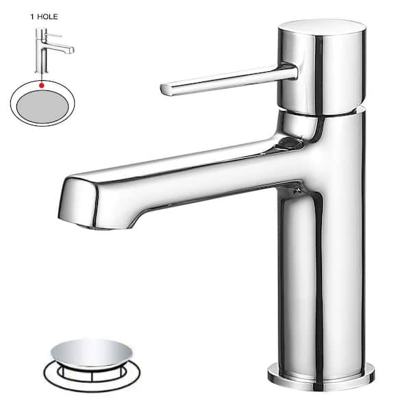 BWE Single Handle Single Hole Modern Bathroom Faucet Bathroom Drip-Free Vanity Sink Faucet in Polished Chrome