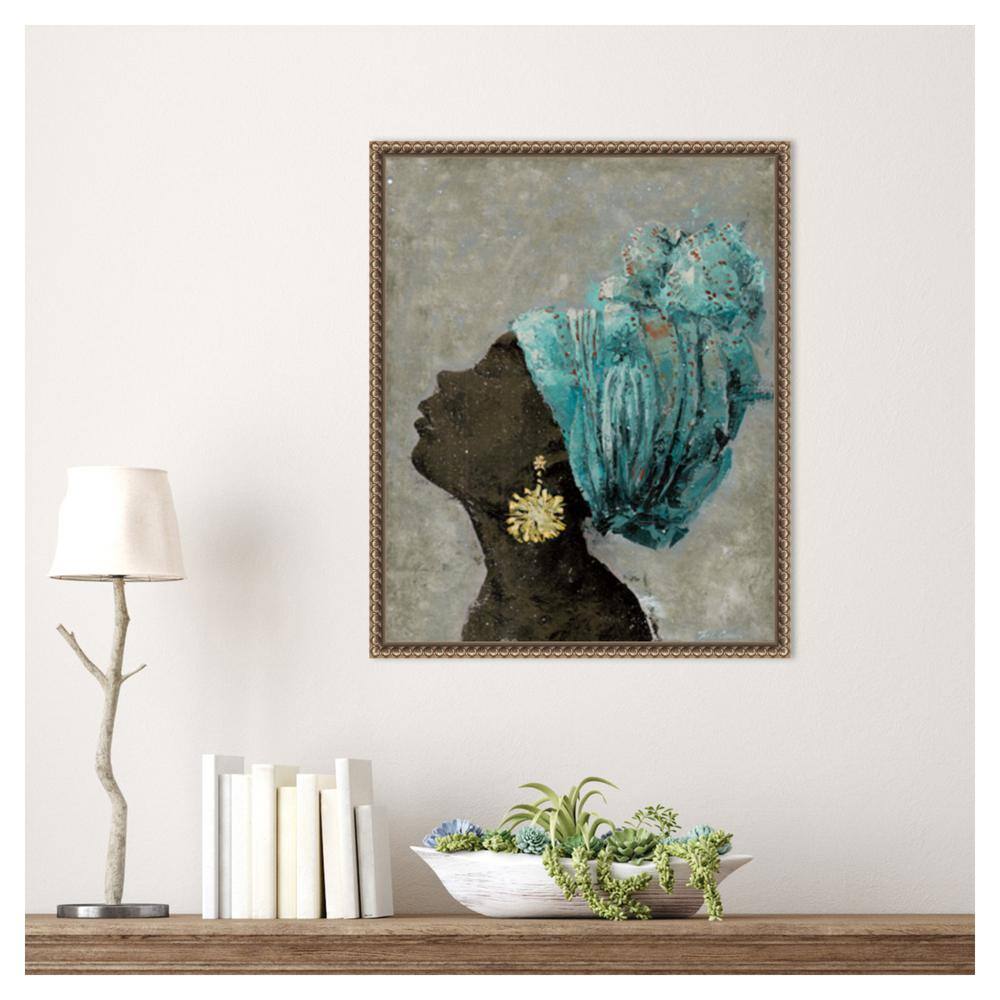 Profile of a Woman II Turquoise Headwrap Canvas Print with Bronze Frame