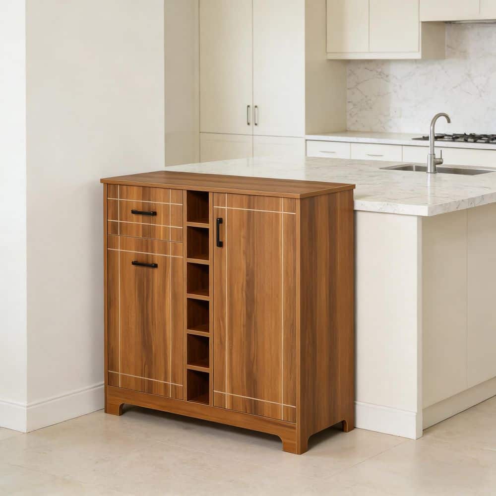 Brown MDF Storage Rack Buffet, Wine Cabinet, Retro Design Cabinet price history on PriceWatchPro