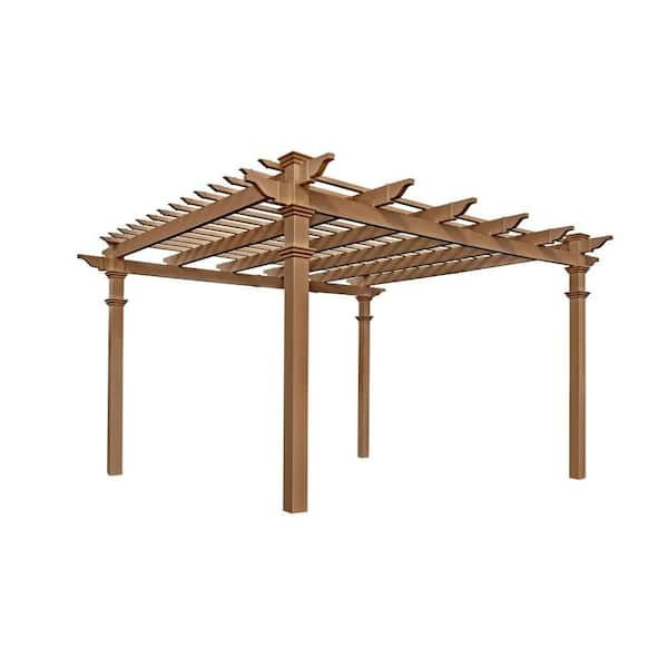 New England Arbors Roosevelt 12 ft. x 12 ft. Tan Cedar Composite Vinyl Pergola