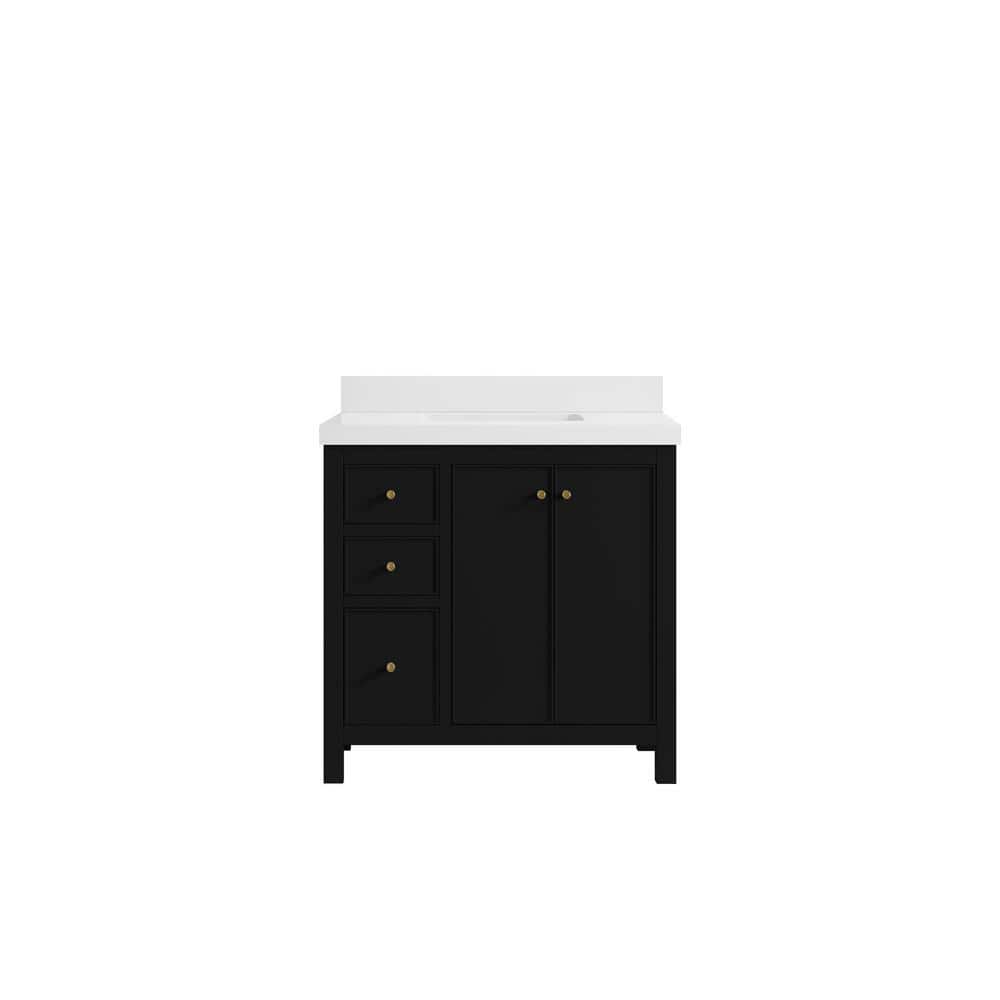 Chicago 36 in. W x 22 in. D x 36 in. H Single Sink Bath Vanity Center in Black with 2 in. White Qt. Top price history on PriceWatchPro