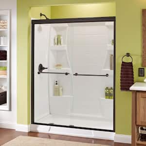 Traditional 59-3/8 in. W x 70 in. H Semi-Frameless Sliding Shower Door in Bronze with 1/4 in. Tempered Clear Glass