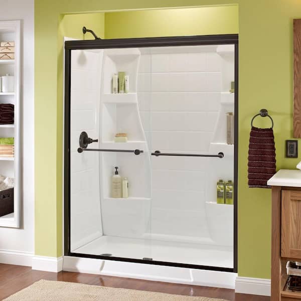 Delta Traditional 59-3/8 in. W x 70 in. H Semi-Frameless Sliding Shower Door in Bronze with 1/4 in. Tempered Clear Glass