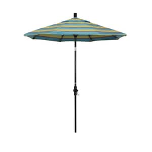 7.5 ft. Matted Black Aluminum Market Patio Umbrella Fiberglass Ribs and Collar Tilt in Astoria Lagoon Sunbrella