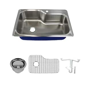 Meridian All-in-One Drop-In Stainless Steel 33 in. 1-Hole Single Bowl Kitchen Sink in Brushed Stainless Steel