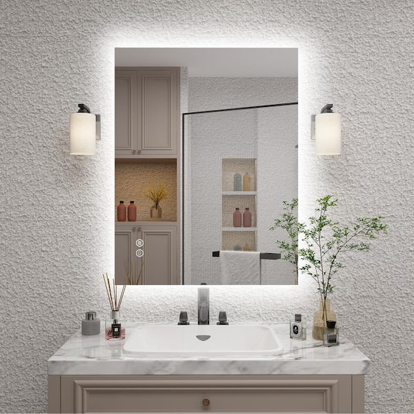 KIOTEE 40 in. W x 36 in. H Rectangular Frameless Super Bright Back Lited LED AntiFog Tempered Glass Wall Bathroom Vanity Mirror