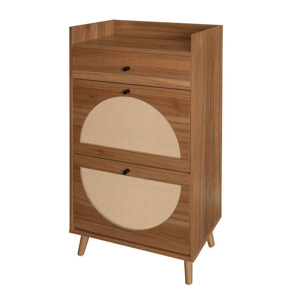 43.43 in. H x 23.7 in. W x 9.45 in. D Walnut Shoe Storage Cabinet with 1 Drawer and Double Layer