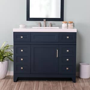 Rosedale 42 in. W x 19 in. D x 37 in. H Single Sink Freestanding Bath Vanity in Blue with White Cultured Marble Top