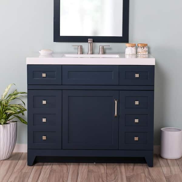 Home Decorators Collection Rosedale 43 in. W x 19 in. D x 37 in. H Single Sink Freestanding Bath Vanity in Blue with White Cultured Marble Top
