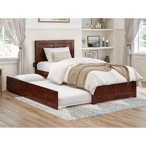 Canyon Walnut Brown Solid Wood Twin XL Platform Bed with Matching Footboard and Twin XL Trundle