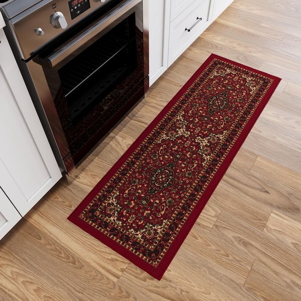Ottohome Collection Non-Slip Rubberback Medallion 2x5 Indoor Runner Rug, 1 ft. 8 in. x 4 ft. 11 in., Dark Red