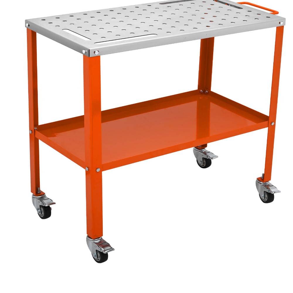 36 in. W x 18 in. D Orange Steel Workbench Table with Braking Lockable Casters, 4 Tool Slots, 5/8-inch Fixture Holes price history on PriceWatchPro