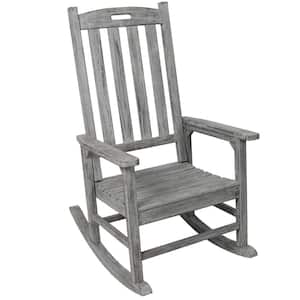 Light Gray Wood Outdoor Rocking Chair, Oversized High Back Patio Rocker with Wide Seat for Deck, Garden, Backyard