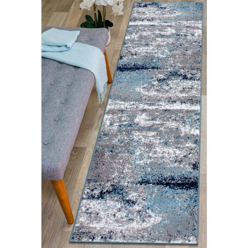 Bohemian Blue Abstract 26'' Easy-Care Polypropylene Rug