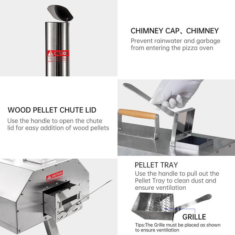 12-Inch Silver Stainless Steel Outdoor Wood Pizza Oven