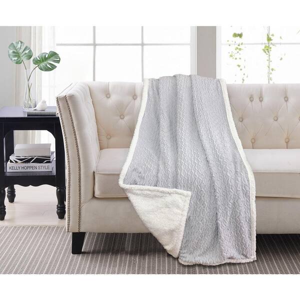 Harper Lane Genoa Faux Fur Sherpa Grey Hourglass Throw Blanket 50 x 60 inches