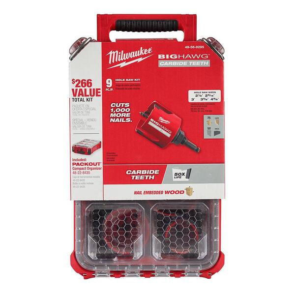 Milwaukee 49-56-9295 9-Piece Big Hawg Carbide Hole Saw PACKOUT Kit