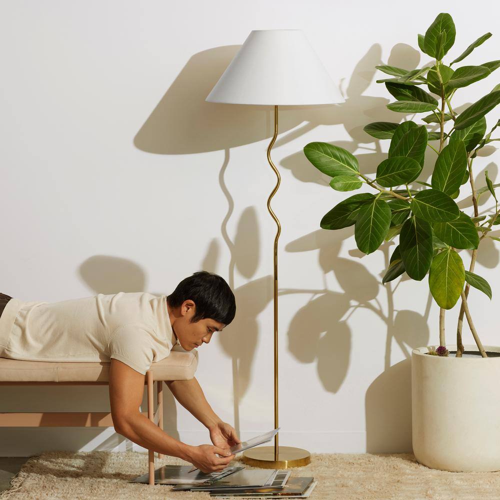 Squiggle Brass 62" Floor Lamp with Ivory Empire Shade