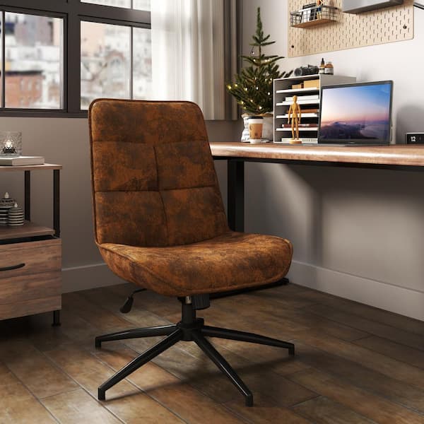 Charlot Adjustable Swivel Office Chair, Suede Brown Upholstery, Foldable Backrest - Home, Bedroom, Living Room Use